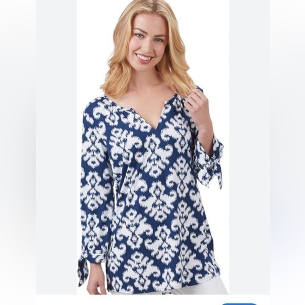 Mud Pie Women's Kingsley Tunic Top Navy Ikat-S, Blue, Small